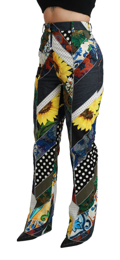 Elegante hoge taille multicolor rechte broek