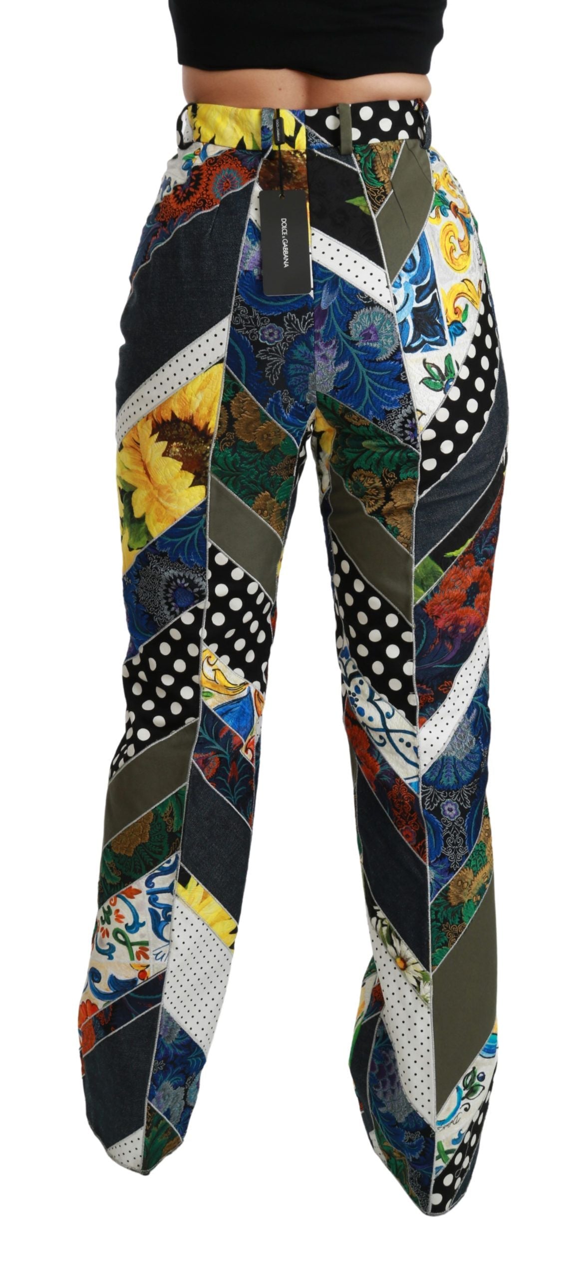 Elegante hoge taille multicolor rechte broek