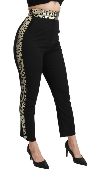 Goudkleurige luipaard jacquard hoge taille broek