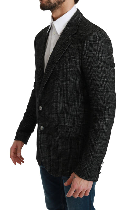 Elegante grijze geruite slim fit blazer