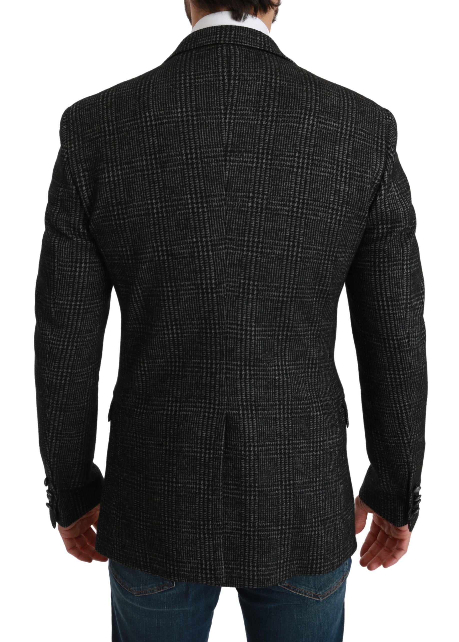 Elegante grijze geruite slim fit blazer