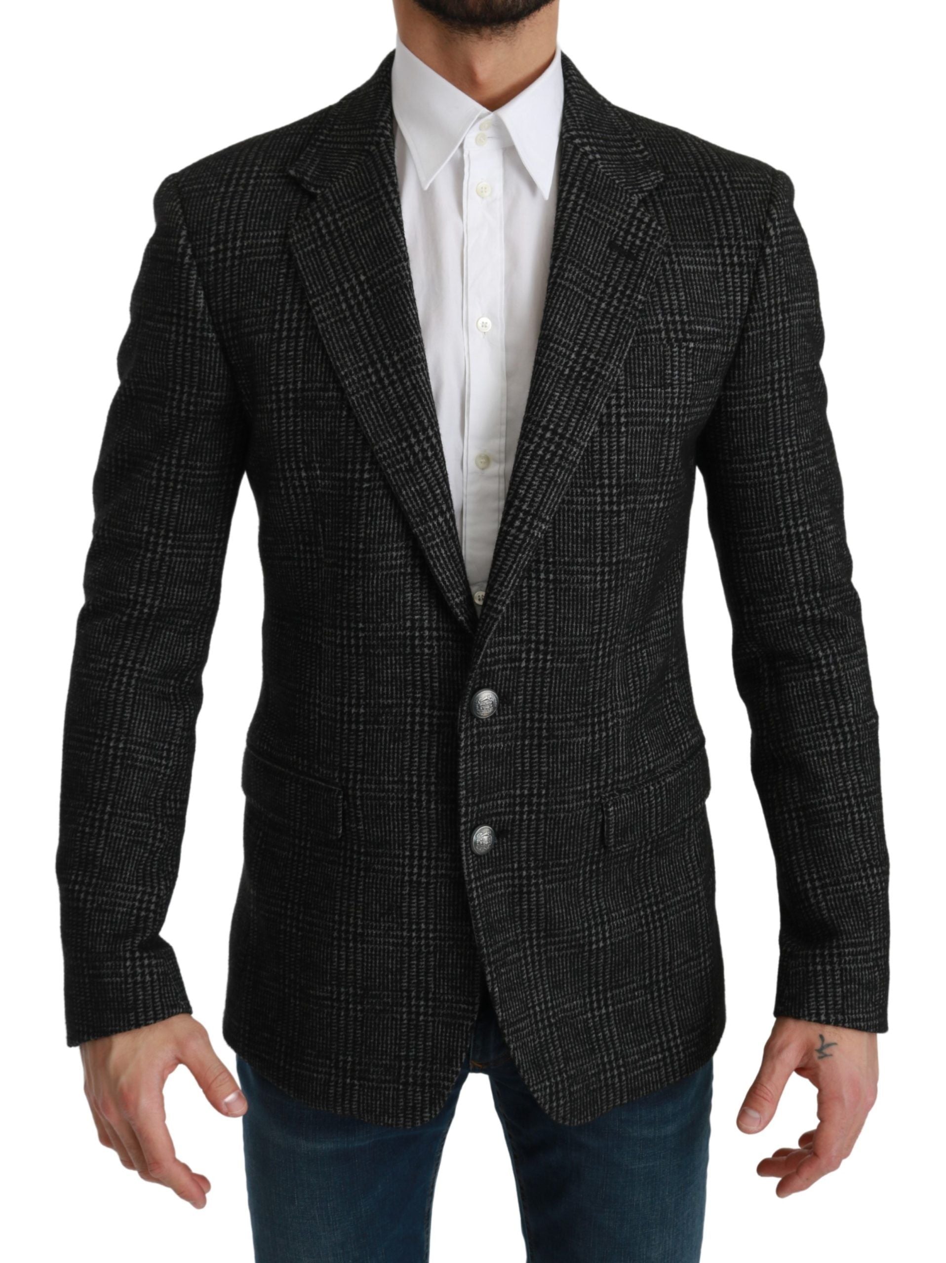 Elegante grijze geruite slim fit blazer