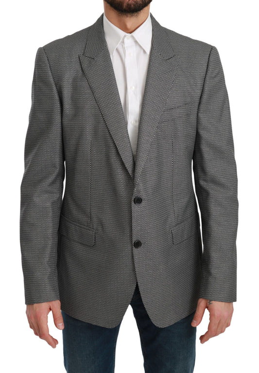 Elegante grijze fantasiepatroon slim fit blazer