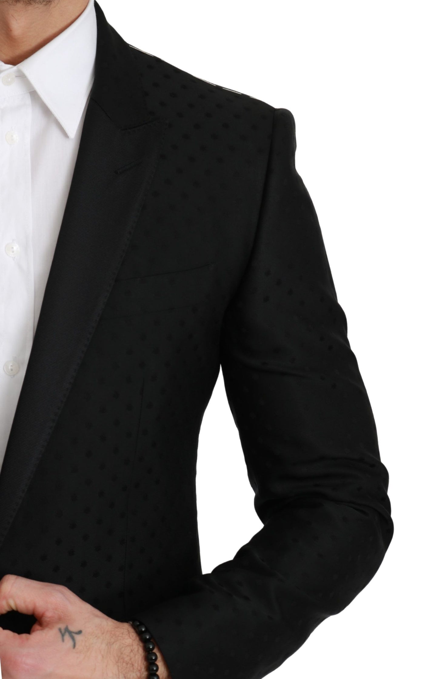 Elegante zwarte wolmix blazer met stippen