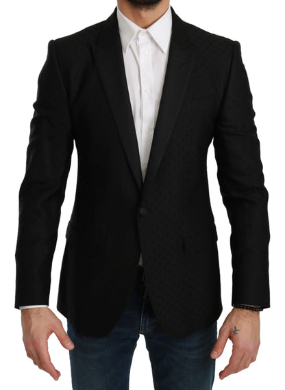 Elegante zwarte wolmix blazer met stippen