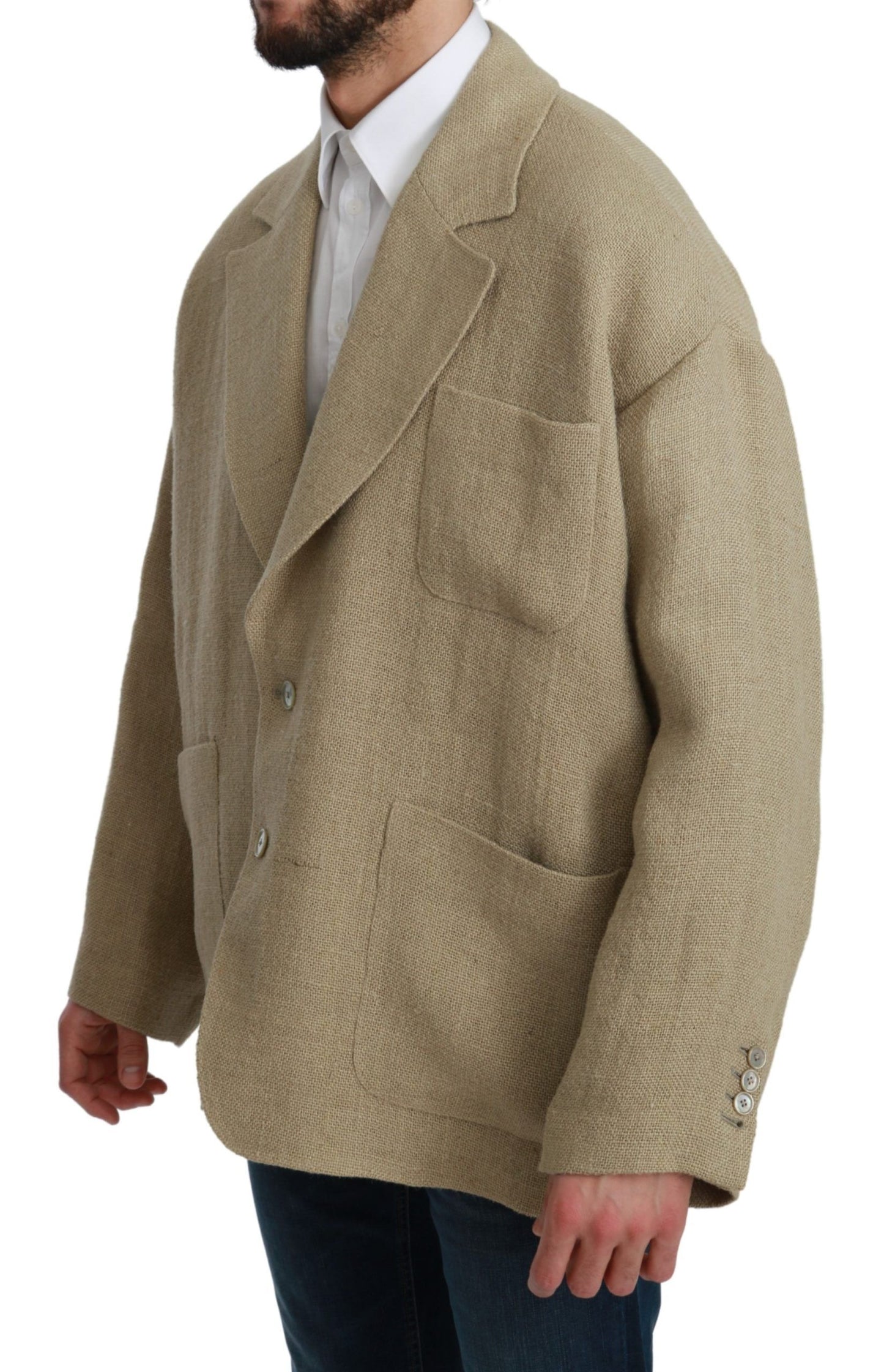 Chique beige jute enkelrijs blazer