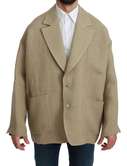 Chique beige jute enkelrijs blazer