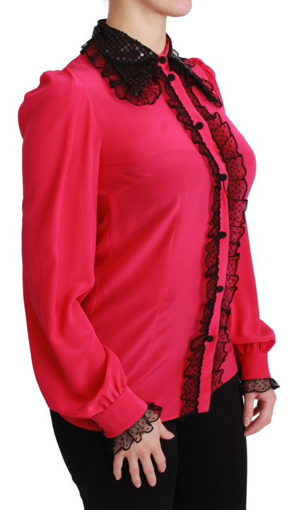 Silk Blend Lace Detail Blouse in Pink