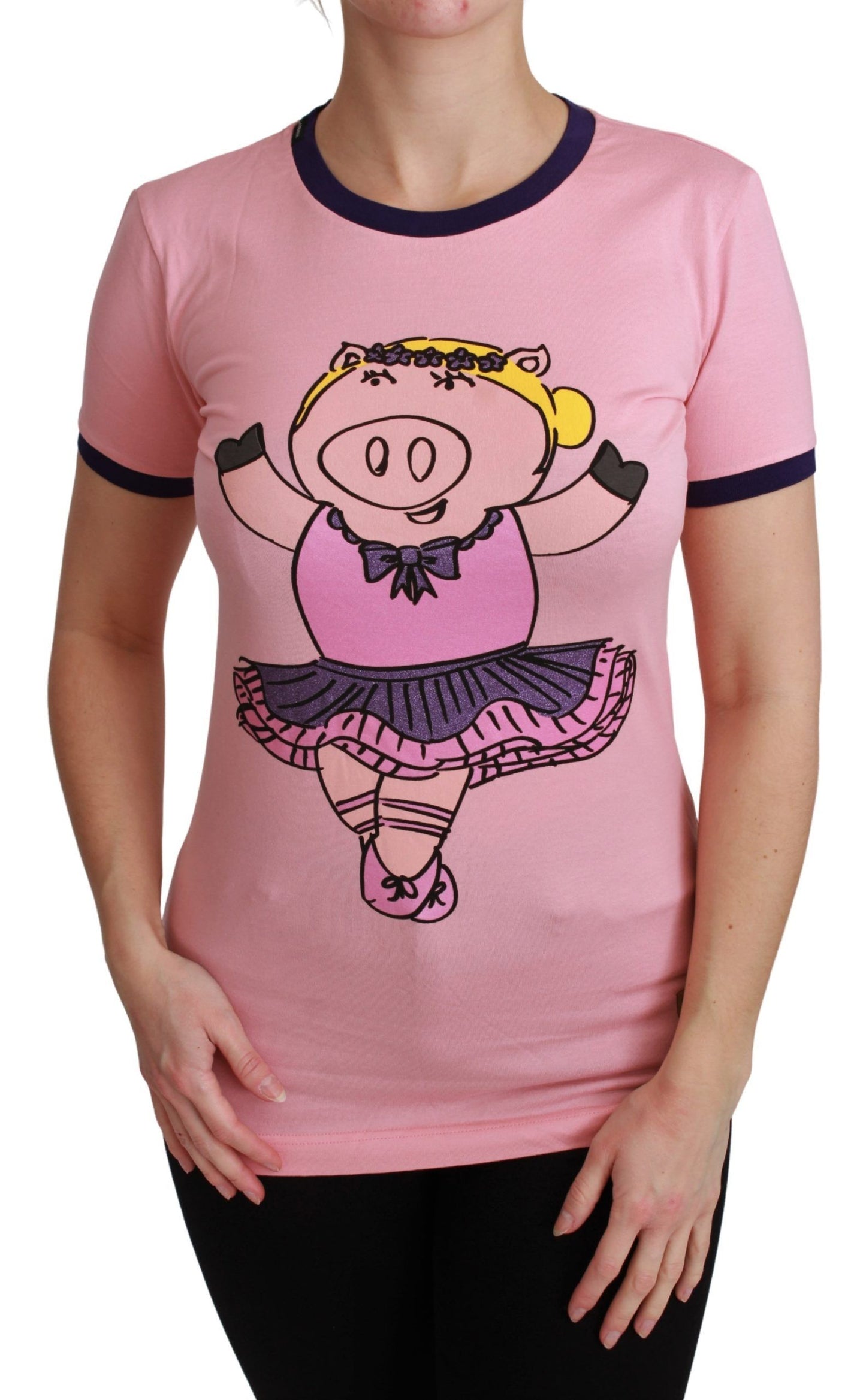 Roze ronde hals T-shirt van het jaar van het varken