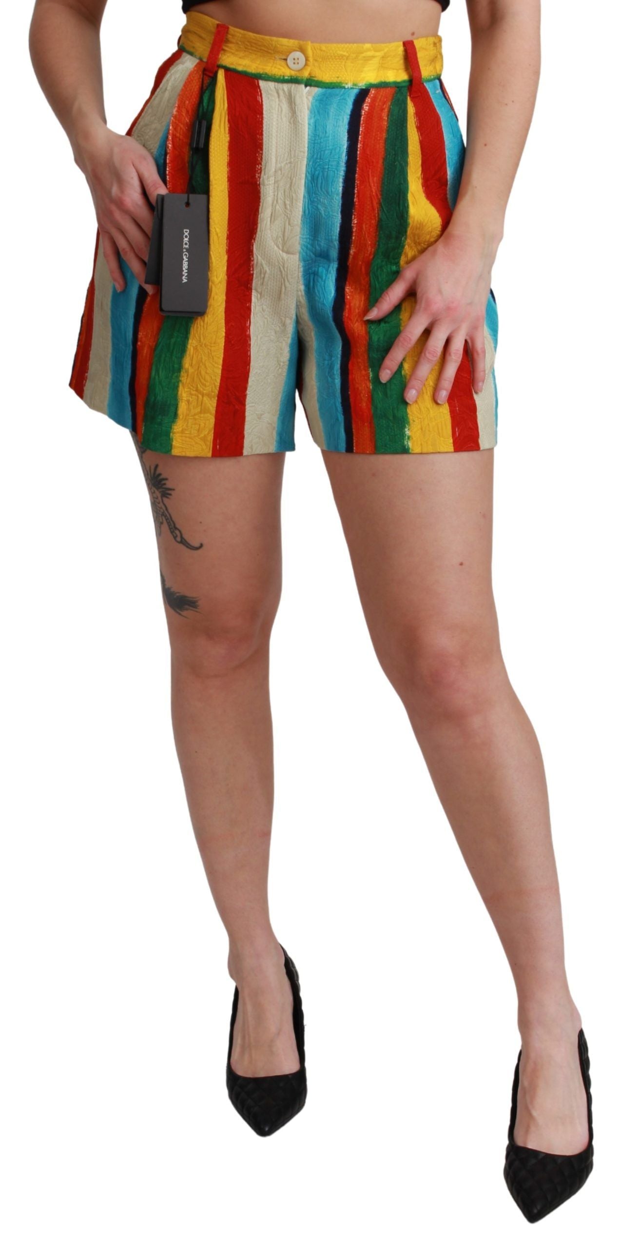 Multicolor gestreepte shorts met hoge taille