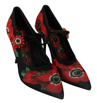 Mary Jane pumps met bloemenmotief en kristaldetail