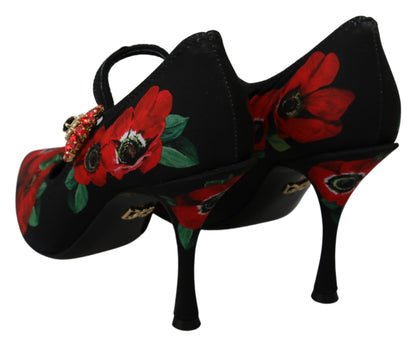 Mary Jane pumps met bloemenmotief en kristaldetail