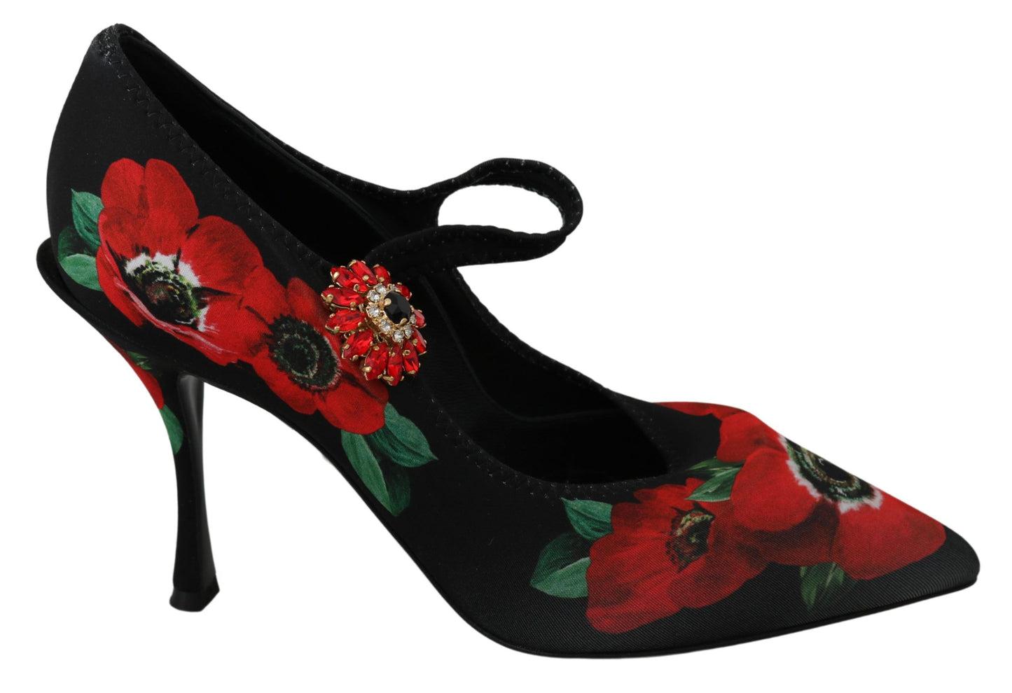 Mary Jane pumps met bloemenmotief en kristaldetail