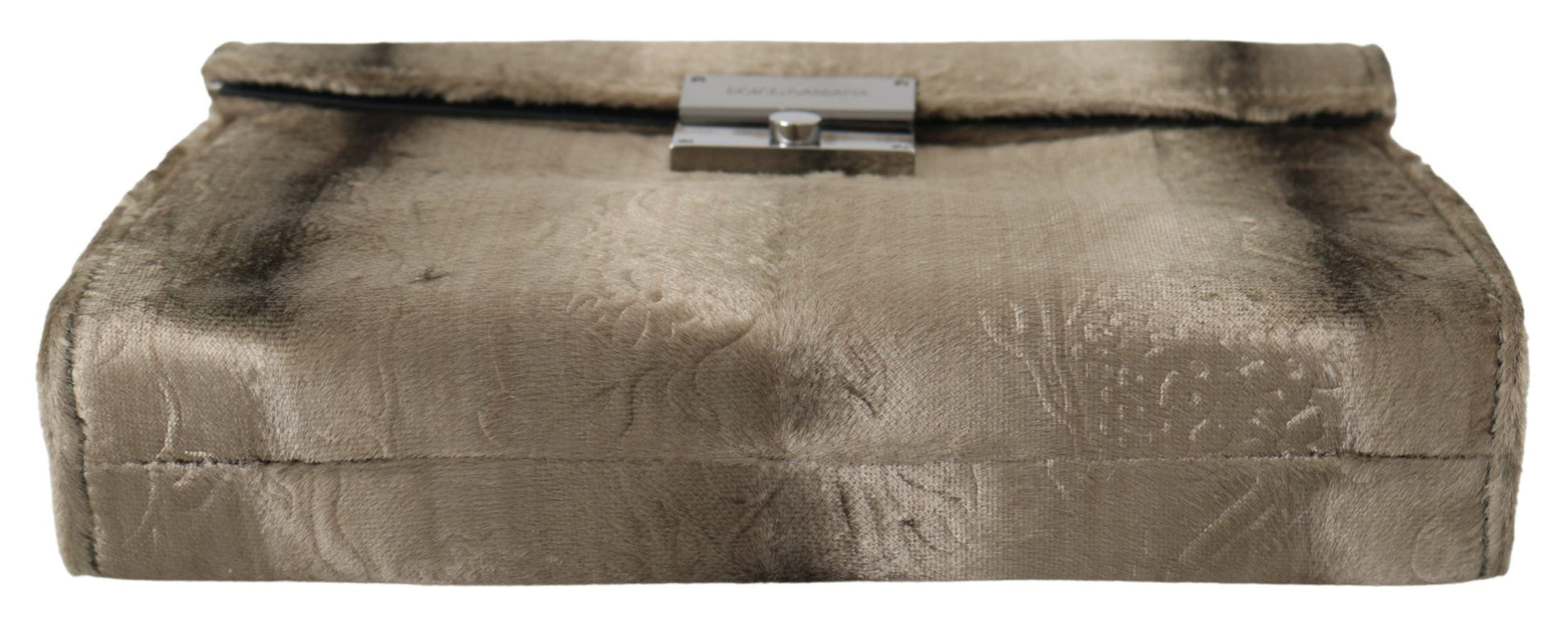 Beige fluwelen croco-print leren aktetas clutch