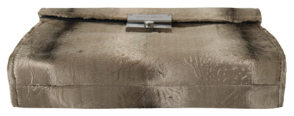 Beige fluwelen croco-print leren aktetas clutch