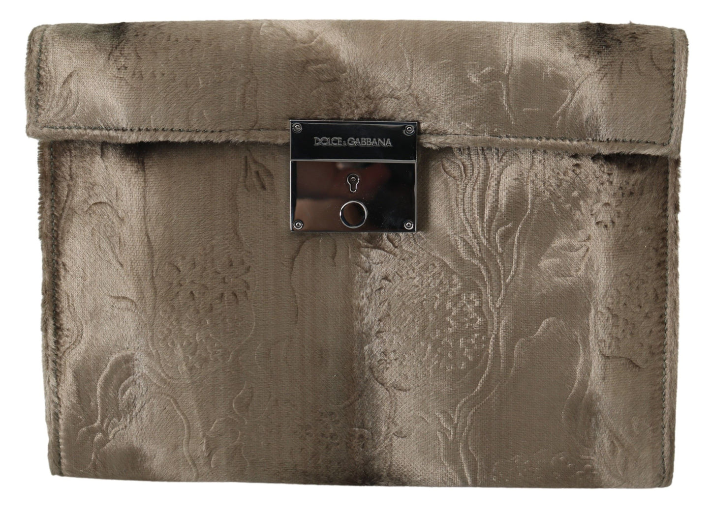 Beige fluwelen croco-print leren aktetas clutch