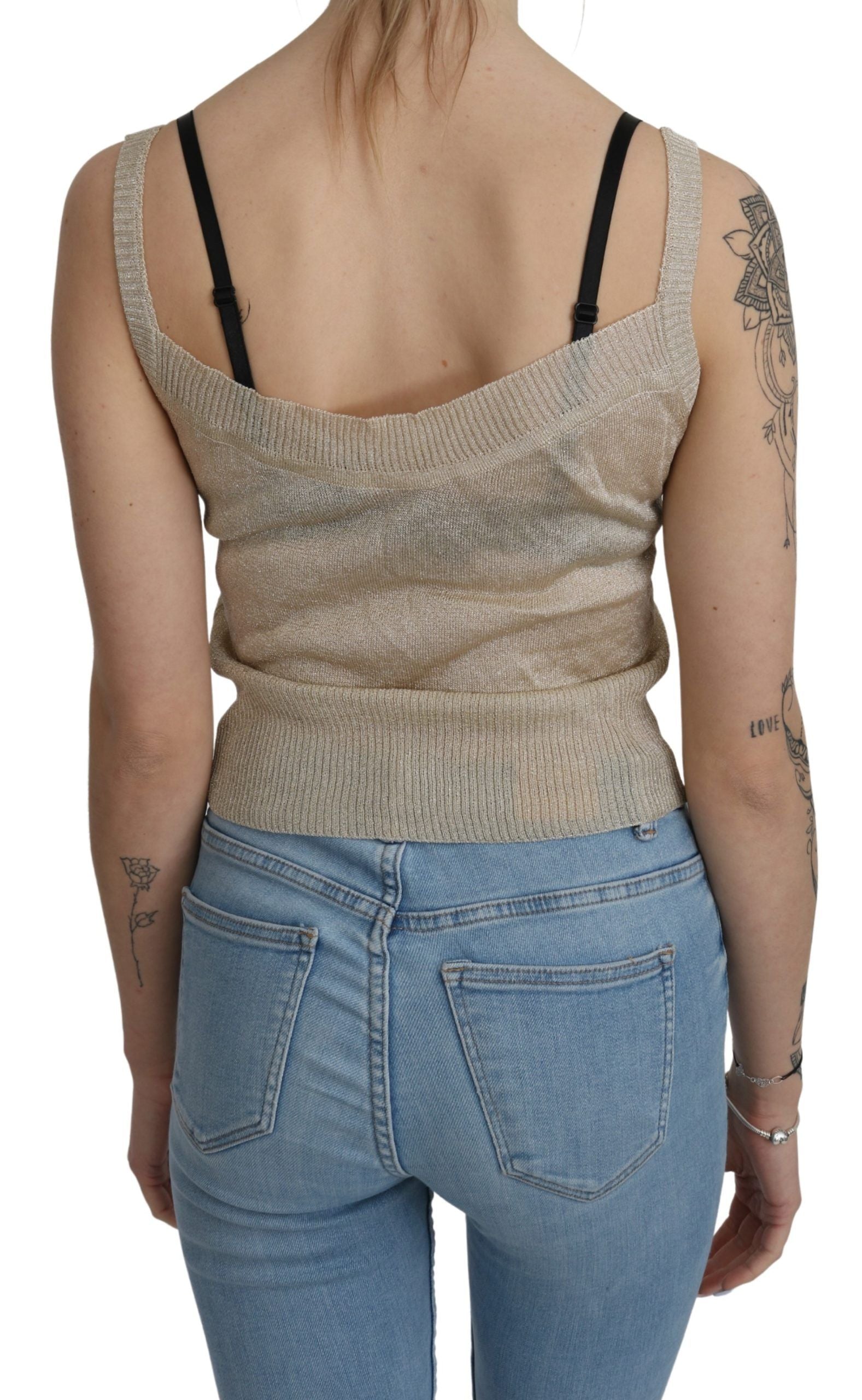 Elegante beige mouwloze spaghettibandjes tanktop