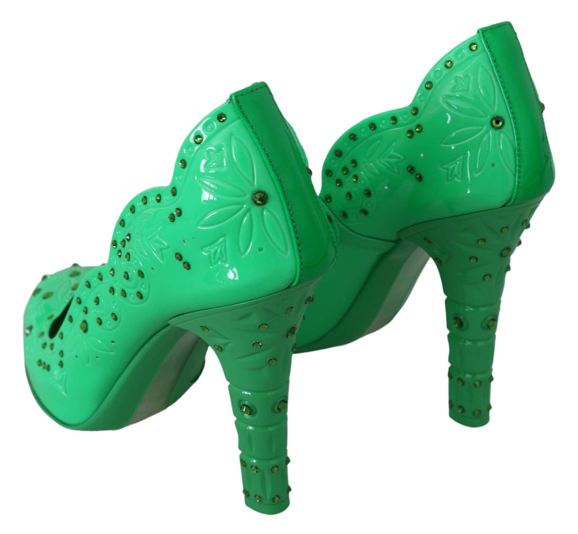 Enchanting Crystal Cinderella Pumps in Lush Green