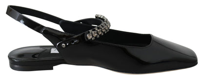 Elegante zwarte patent flats met kristal accent