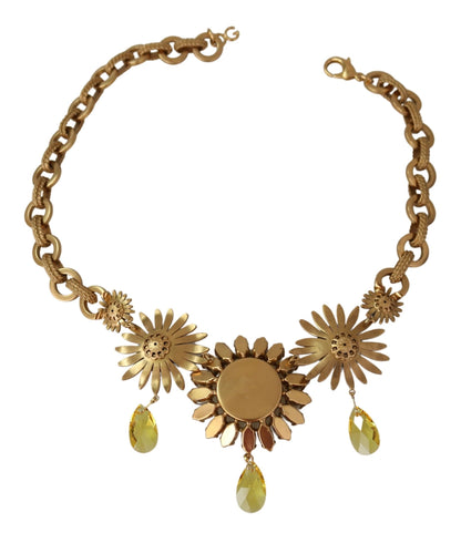 Elegante gouden bloemen kristal statement ketting