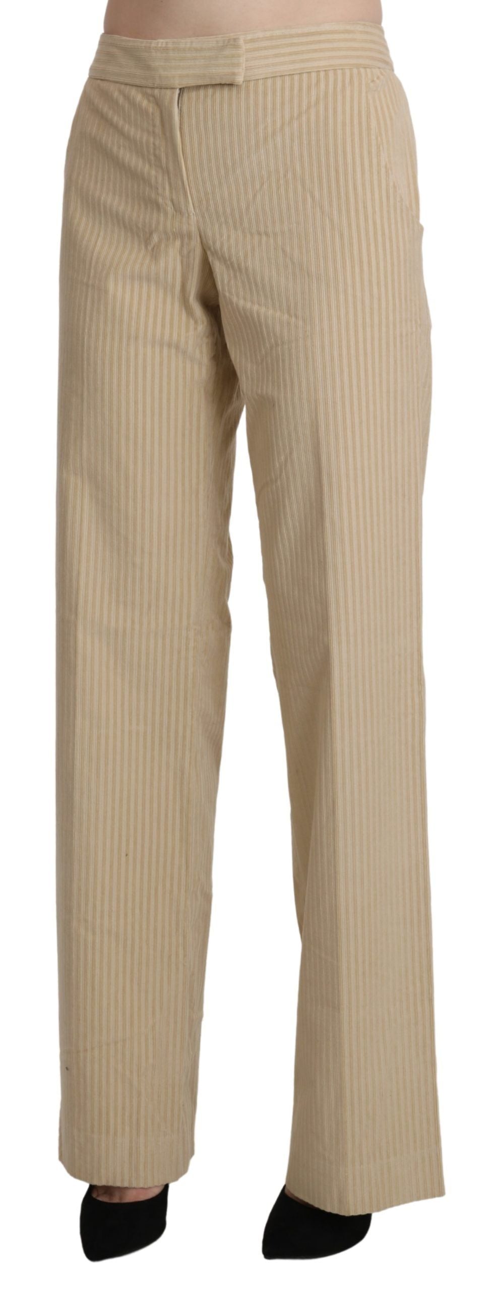 Chique beige high-waist broek met wijde pijpen