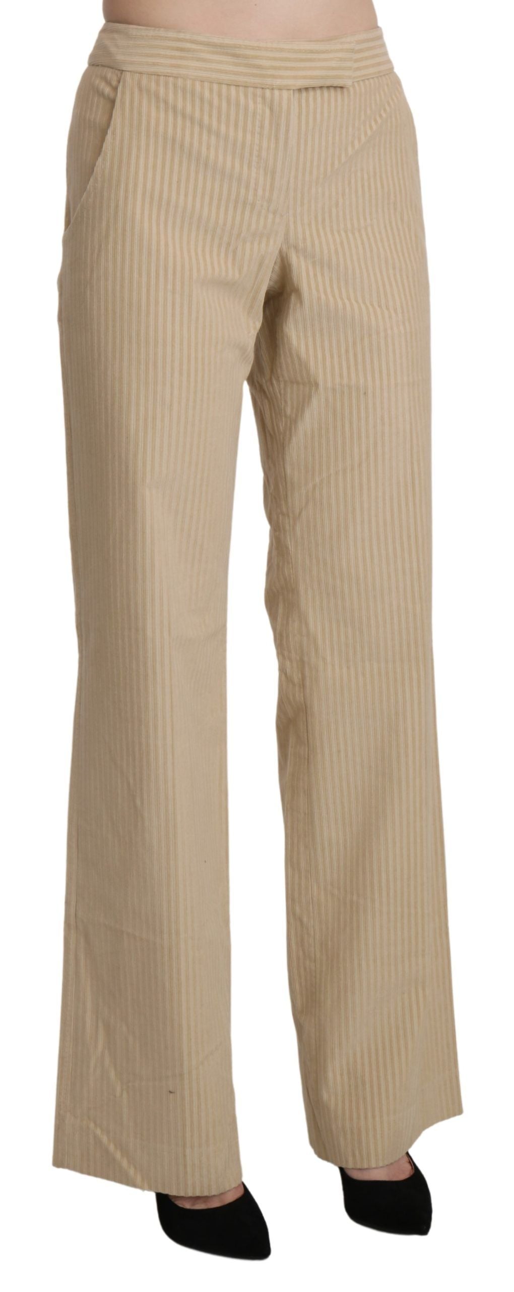 Chique beige high-waist broek met wijde pijpen