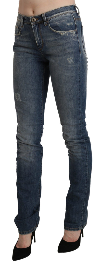 Chique skinny denim met middelhoge taille in blauw gewassen