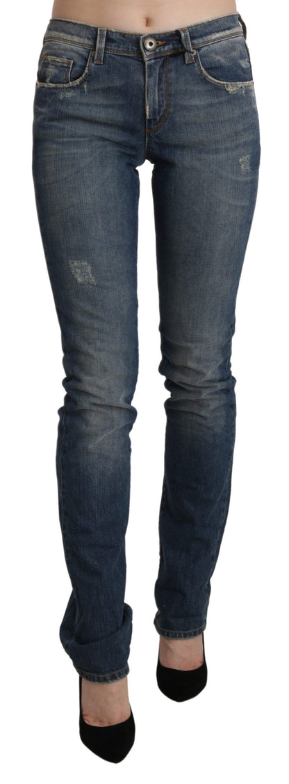 Chique skinny denim met middelhoge taille in blauw gewassen