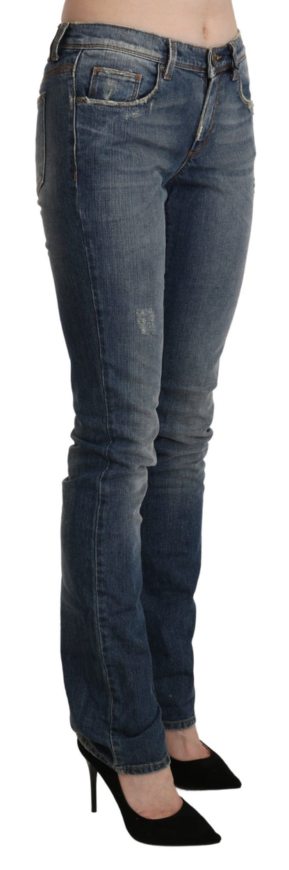 Chique skinny denim met middelhoge taille in blauw gewassen