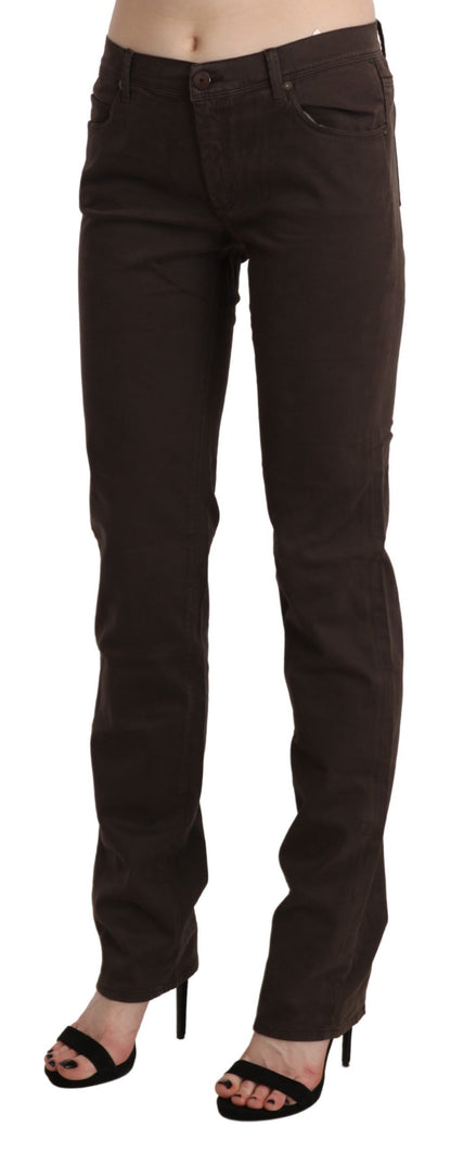 Chique bruine skinny broek met middelhoge taille