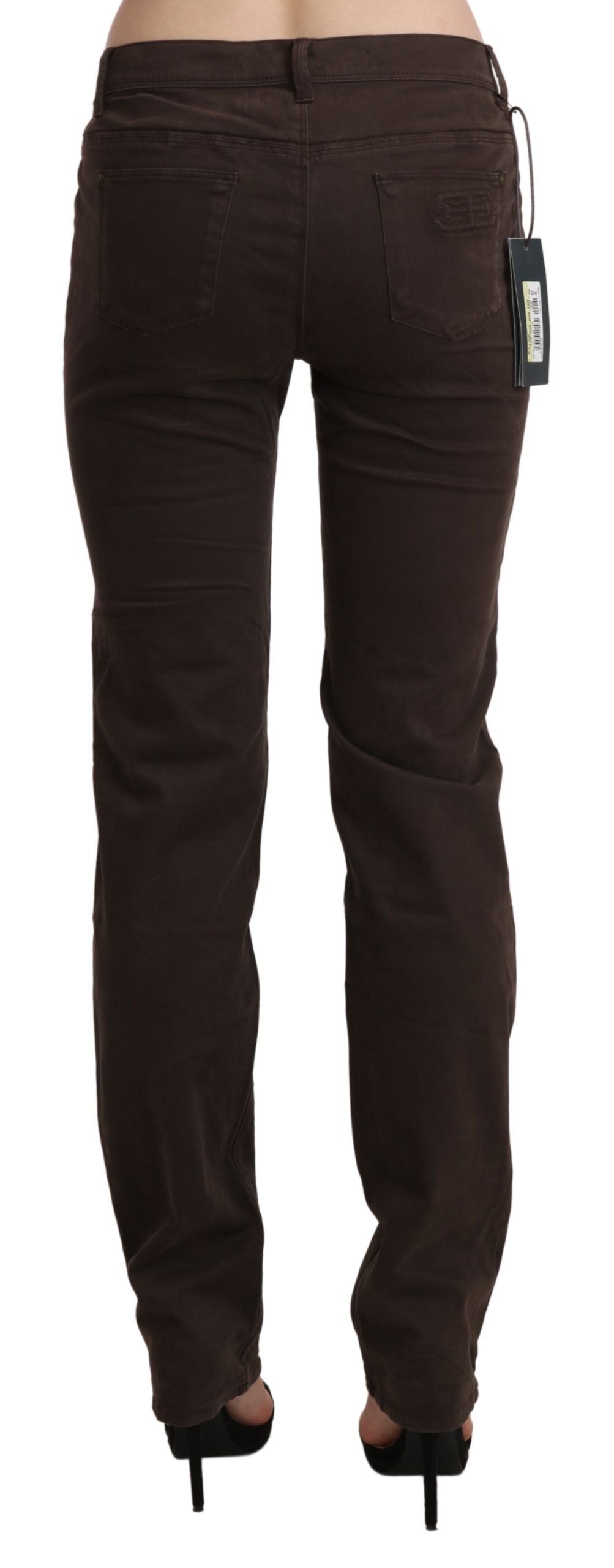 Chique bruine skinny broek met middelhoge taille