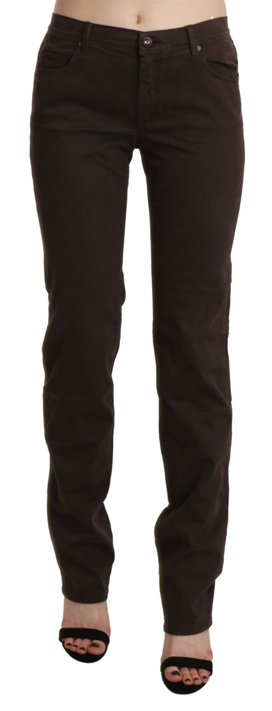 Chique bruine skinny broek met middelhoge taille