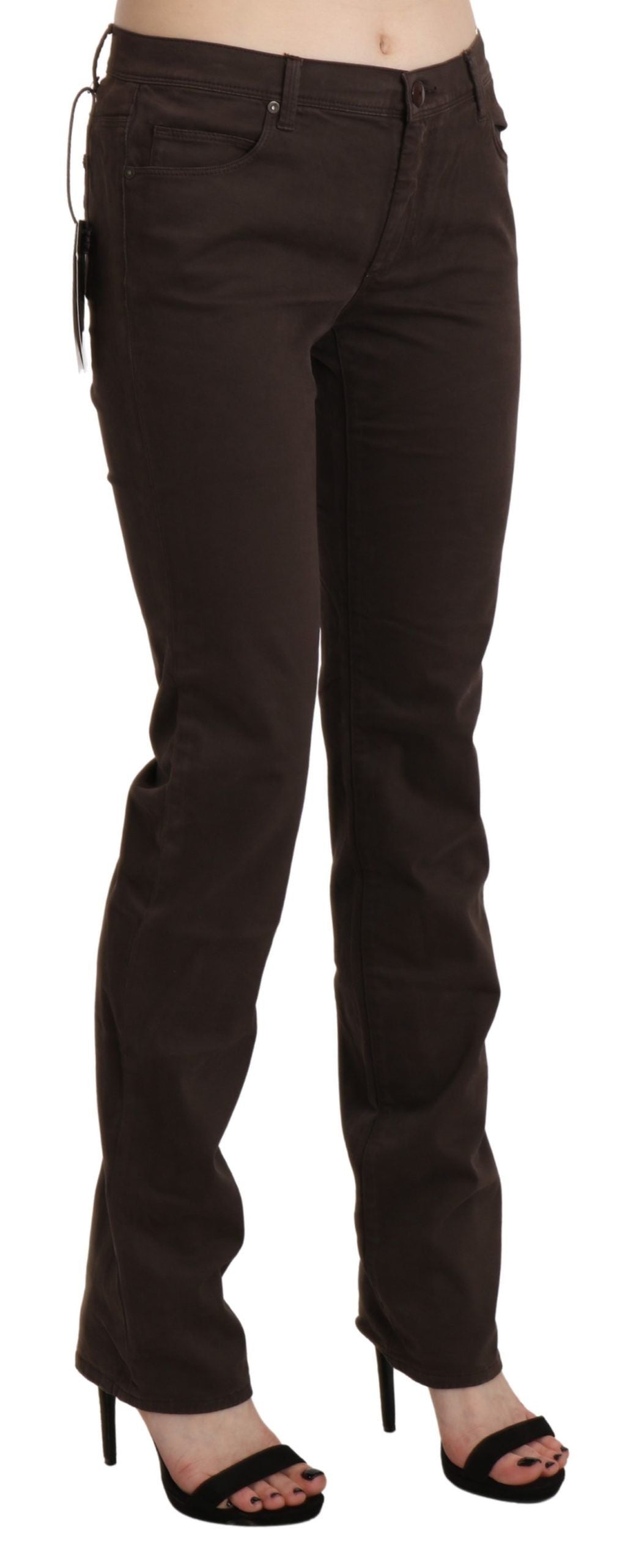 Chique bruine skinny broek met middelhoge taille