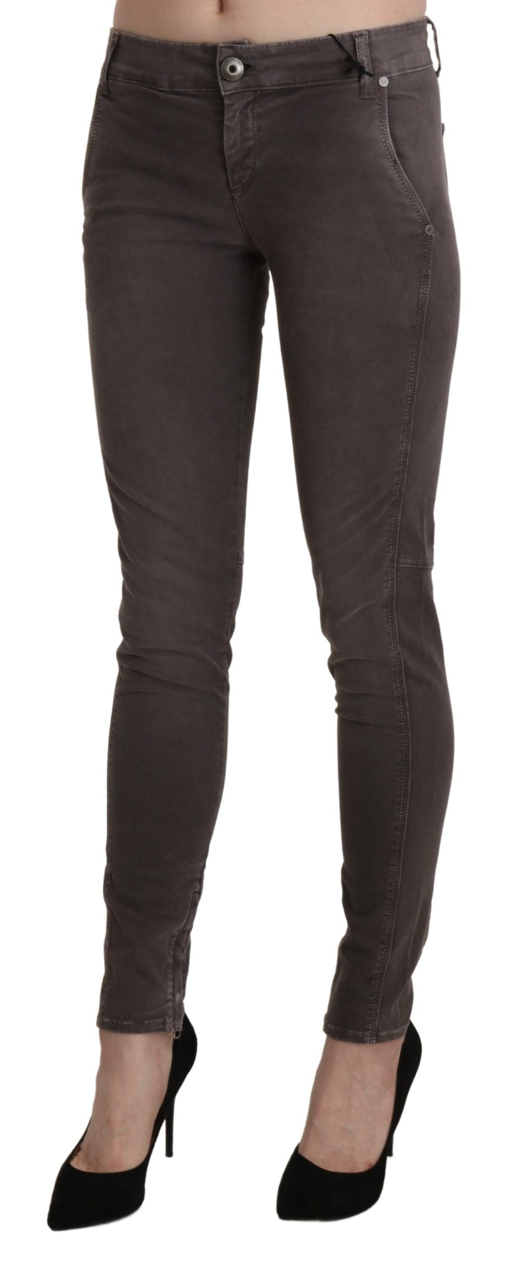 Chique bruine skinny broek met lage taille