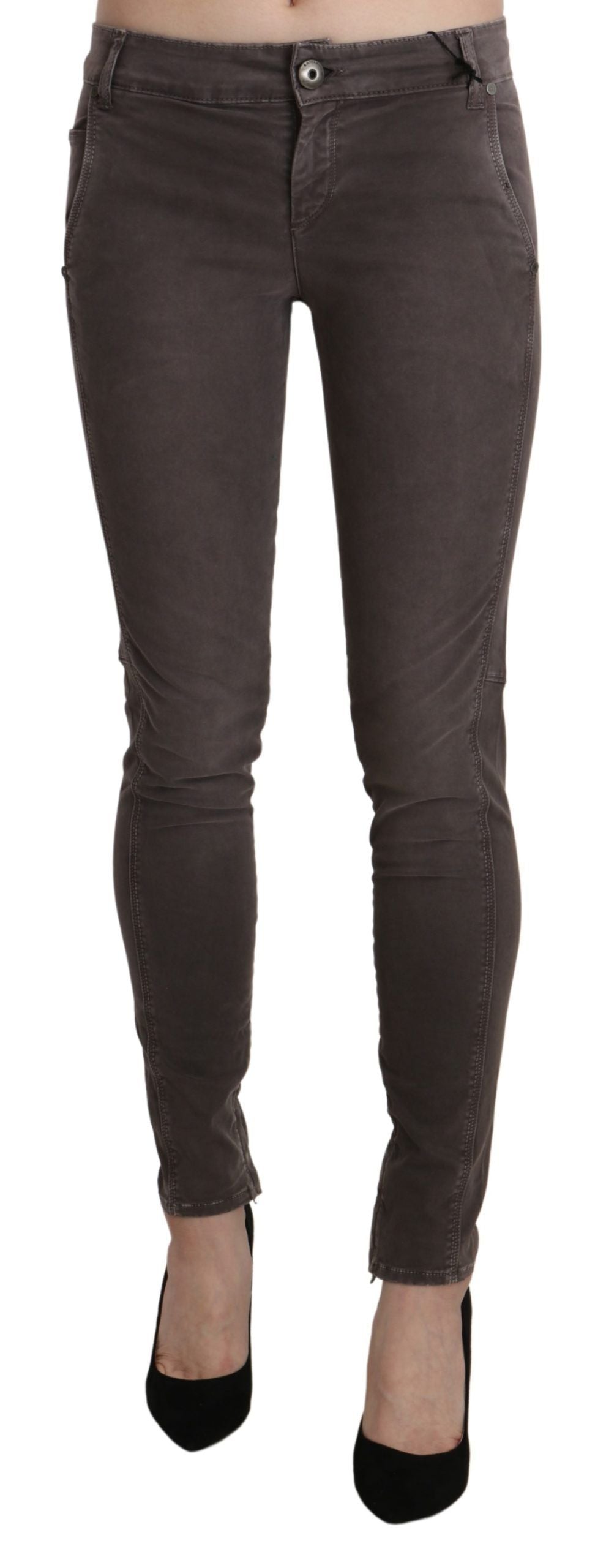 Chique bruine skinny broek met lage taille