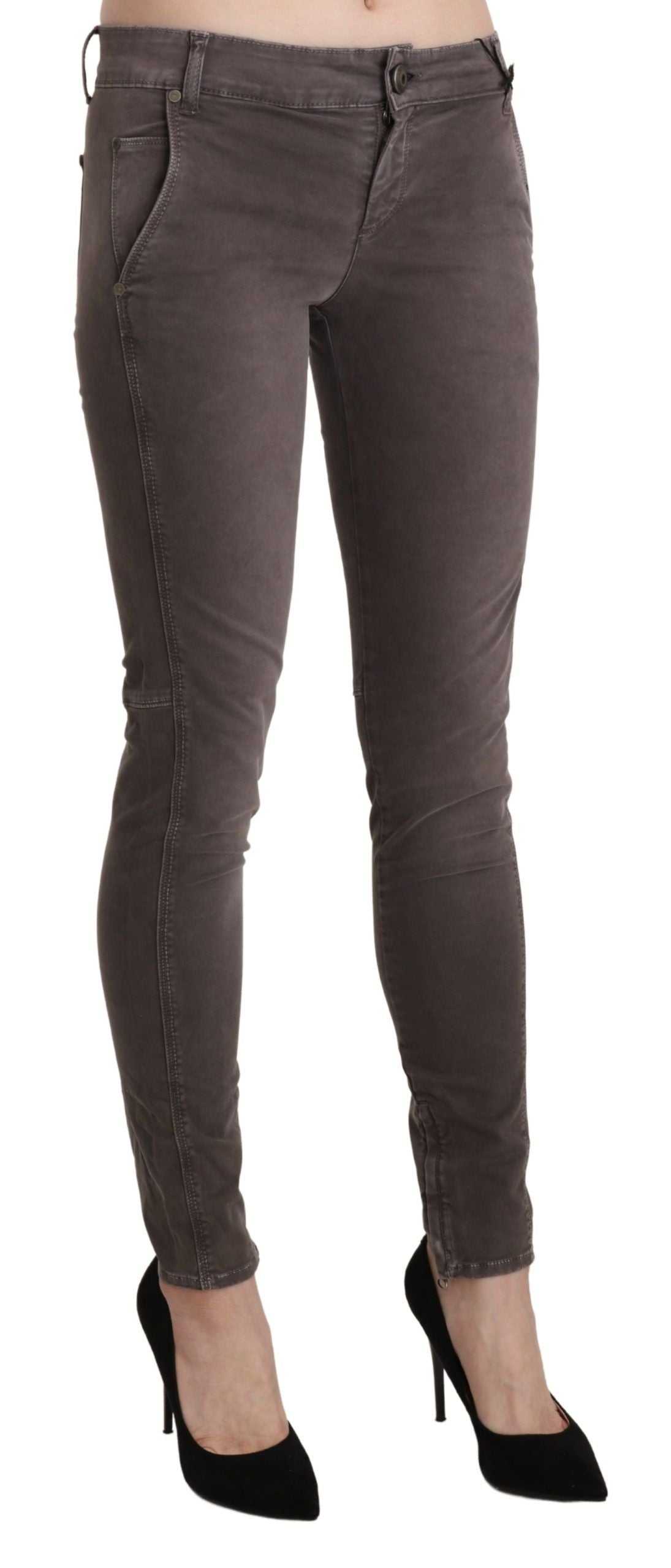 Chique bruine skinny broek met lage taille