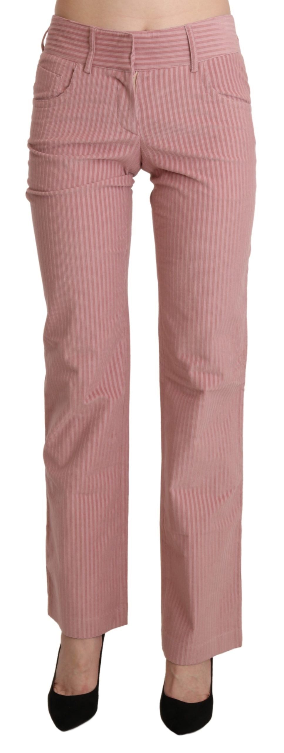 Chique roze rechte broek met middelhoge taille