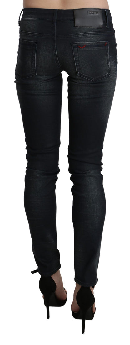 Chique blauwe skinny denim jeans met wassing