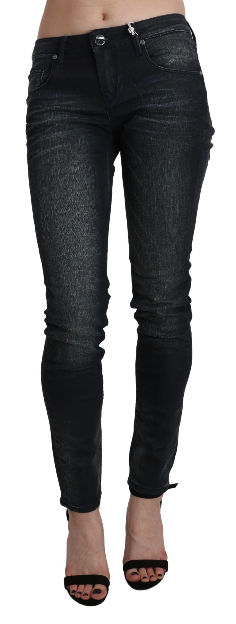 Chique blauwe skinny denim jeans met wassing