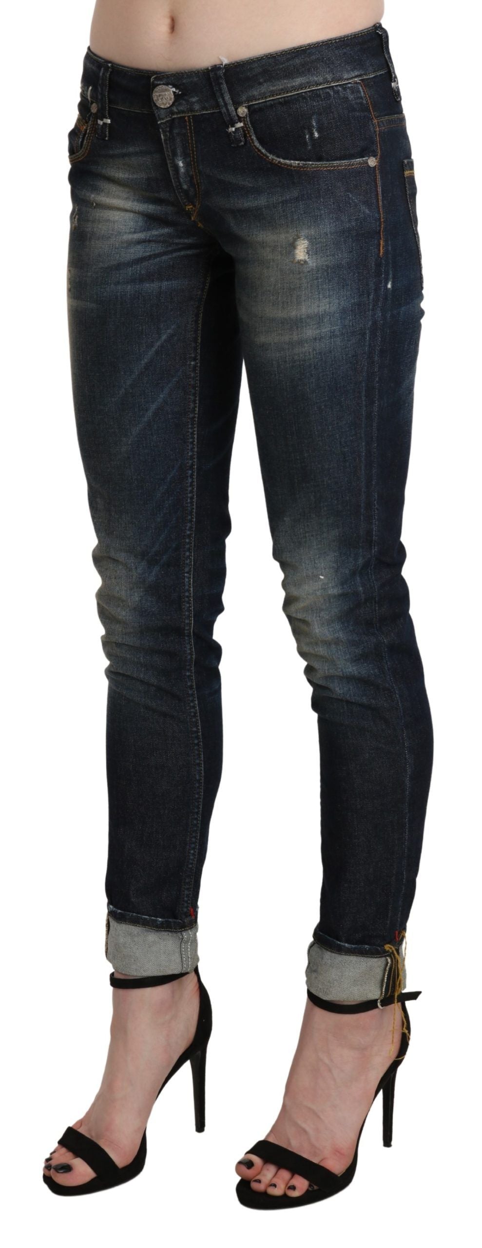 Chique donkerblauwe skinny cropped jeans