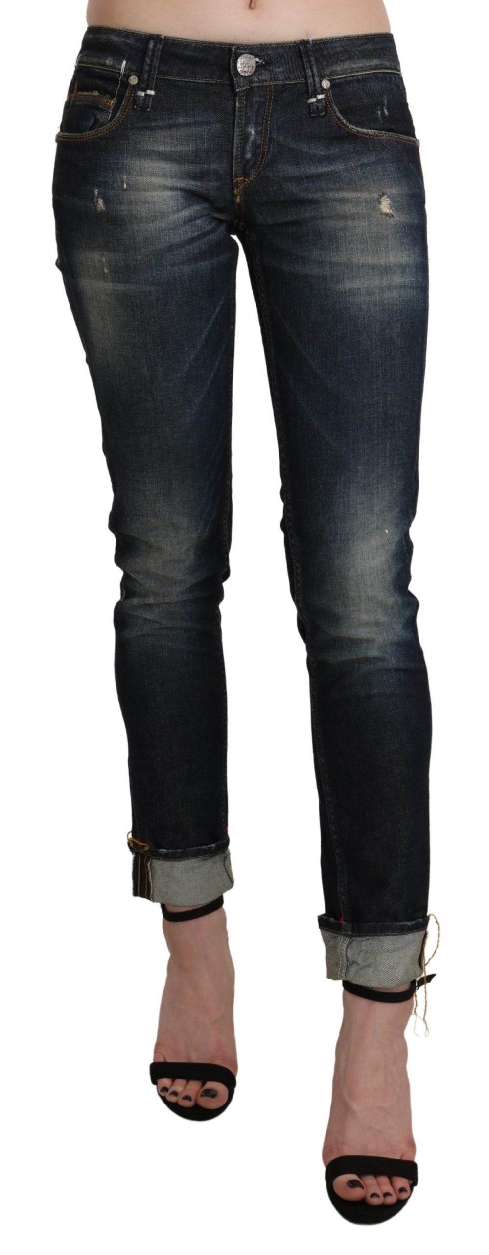 Chique donkerblauwe skinny cropped jeans