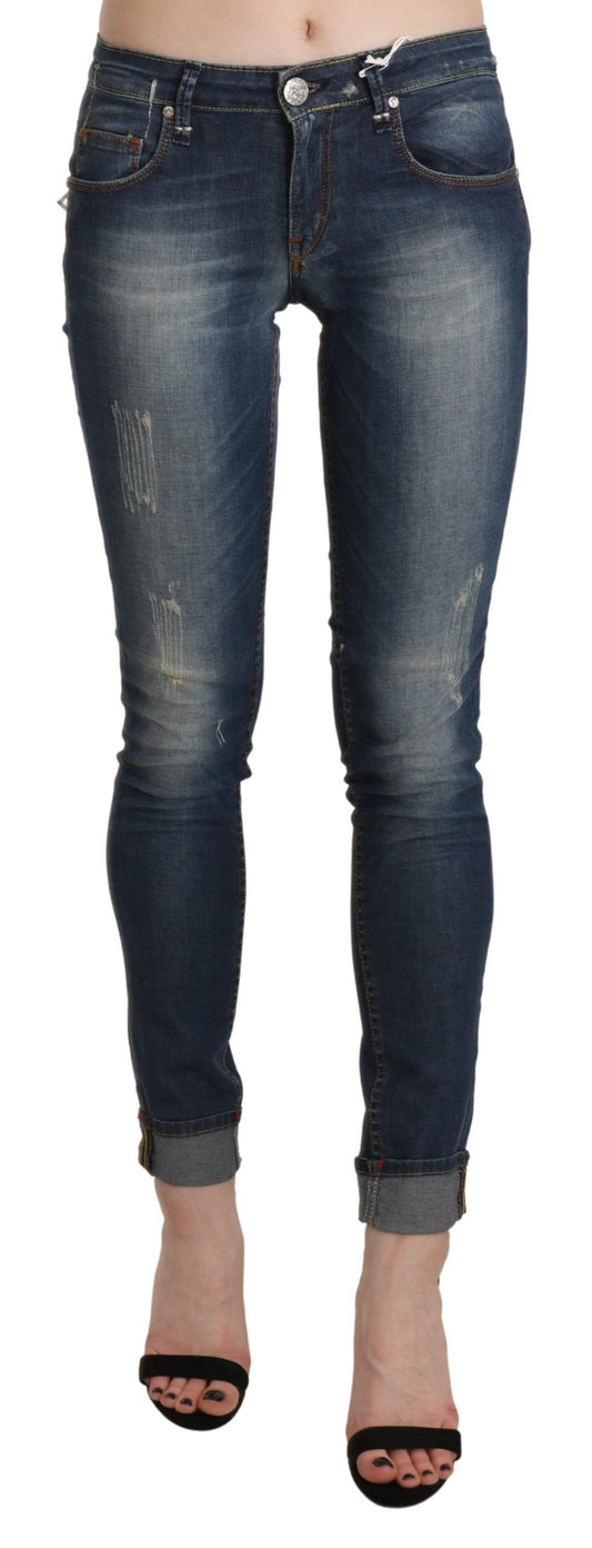 Chique blauwe gewassen skinny cropped jeans