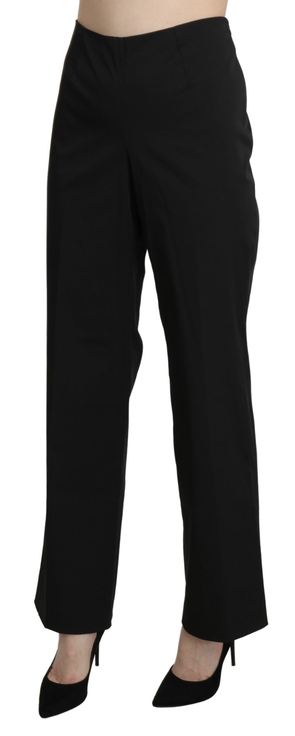 Elegante hoge taille rechte zwarte broek