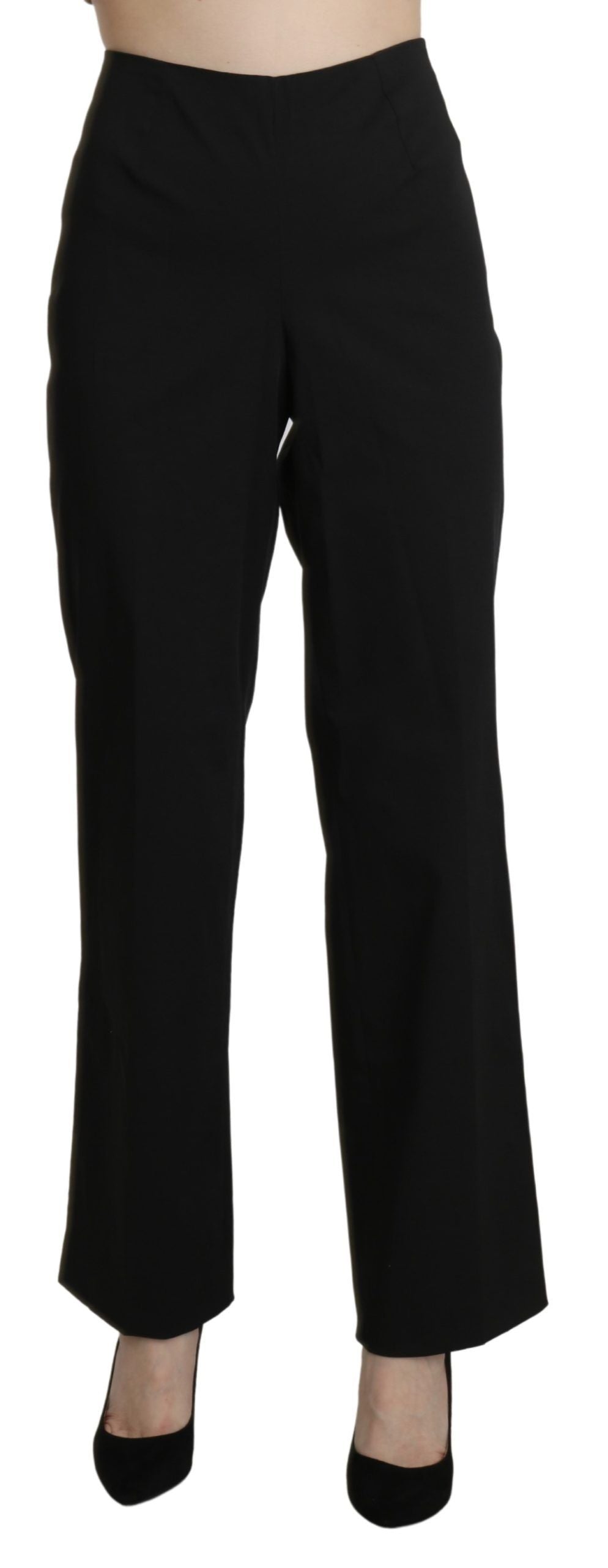 Elegante hoge taille rechte zwarte broek