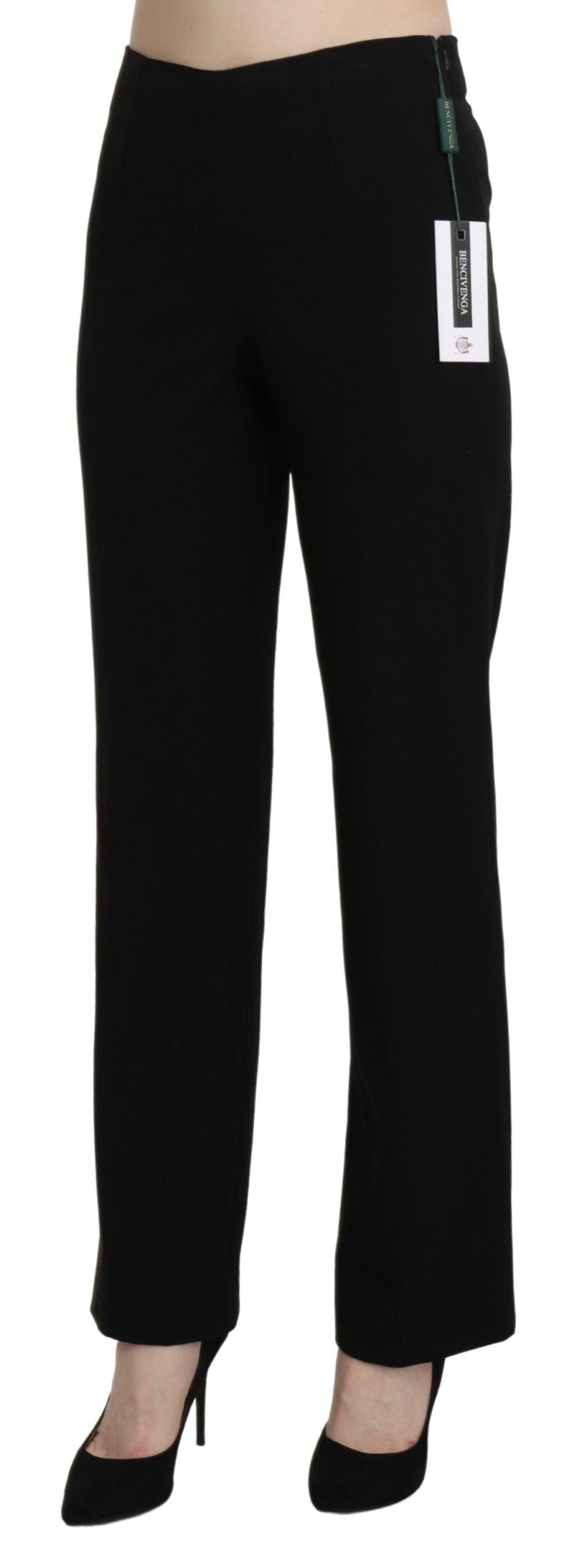 Elegante zwarte hoge taille rechte broek