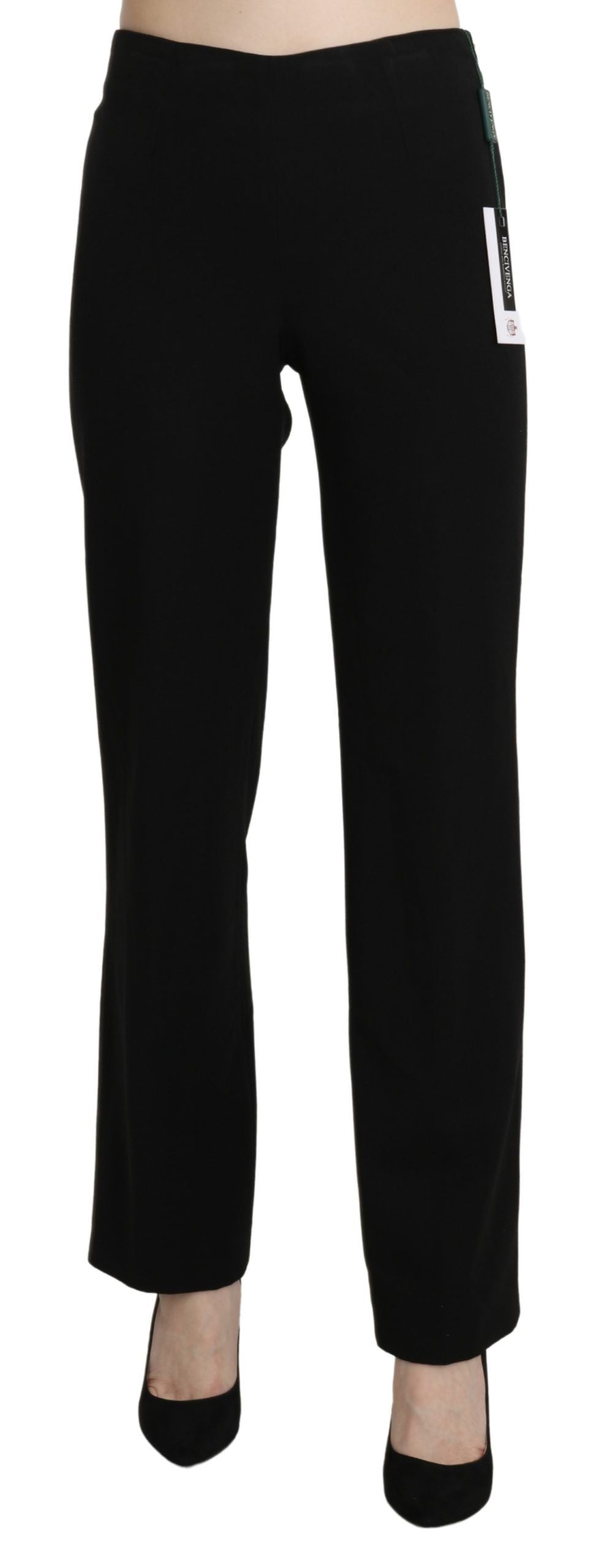 Elegante zwarte hoge taille rechte broek