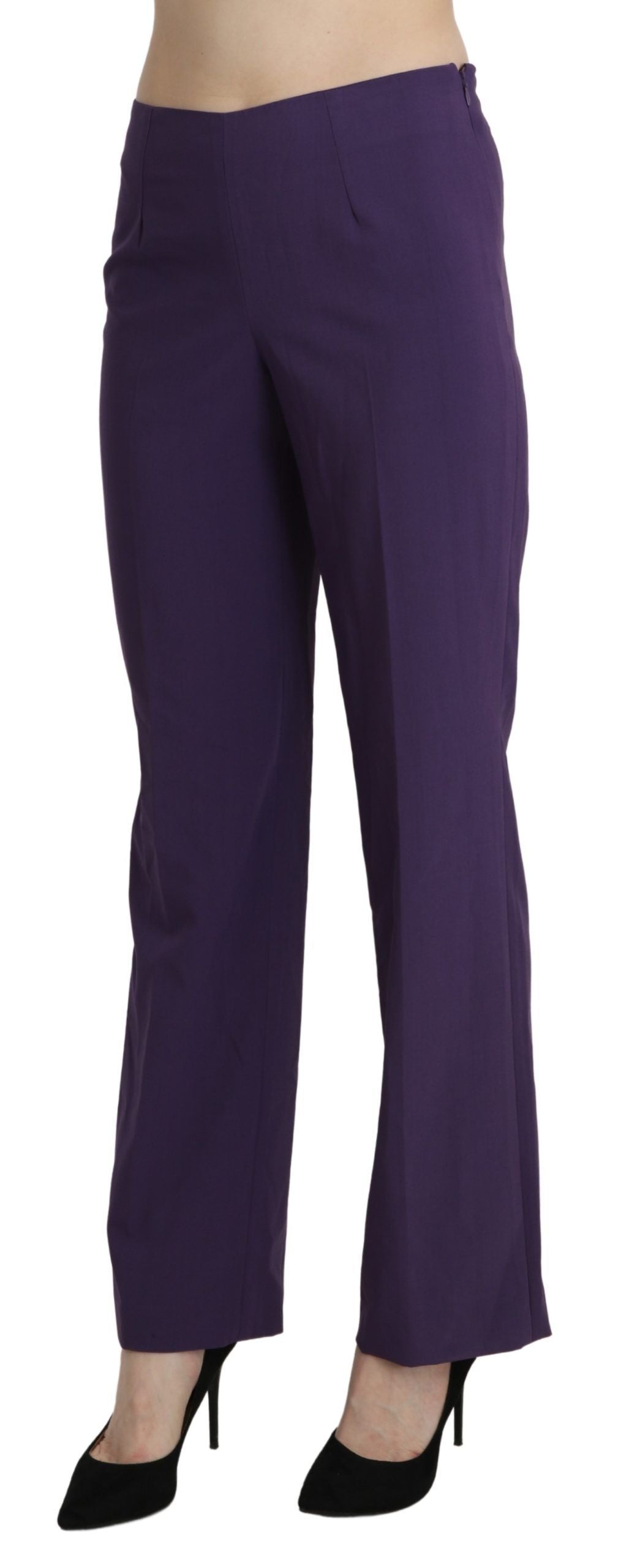 Elegante hoge taille violette rechte broek