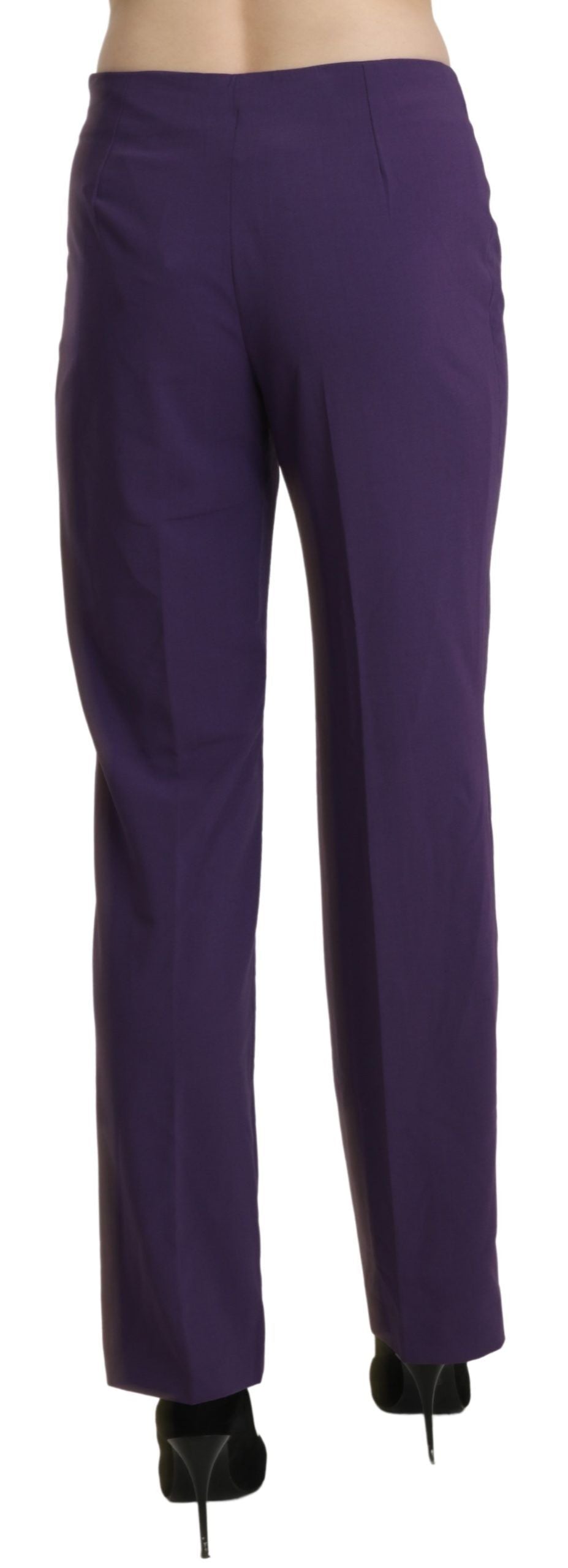 Elegante hoge taille violette rechte broek