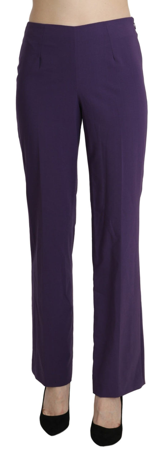 Elegante hoge taille violette rechte broek