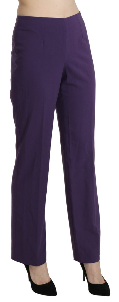 Elegante hoge taille violette rechte broek